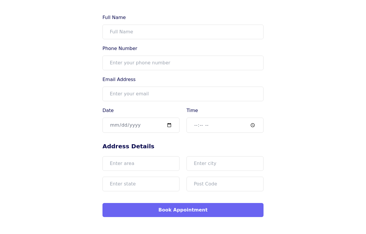 Book appointment form Tailwind CSS Example