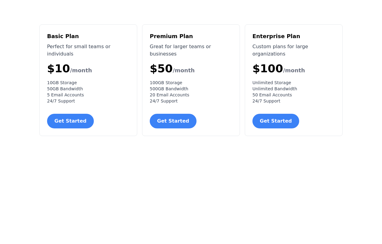 Clean pricing cards