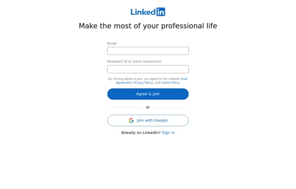 LinkedIn sign-up form