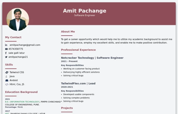Modern resume template - Tailwind CSS Example