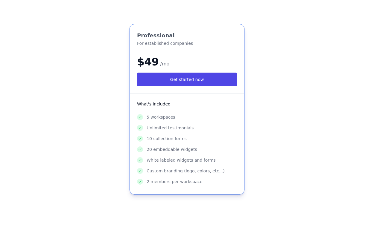 Pricing card with CTA