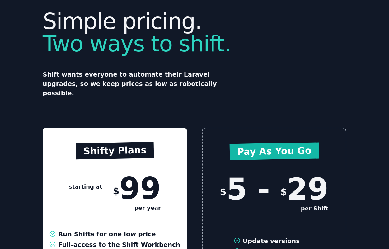 Pricing table