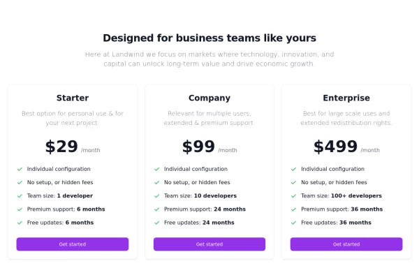 Pricing table with 2 columns