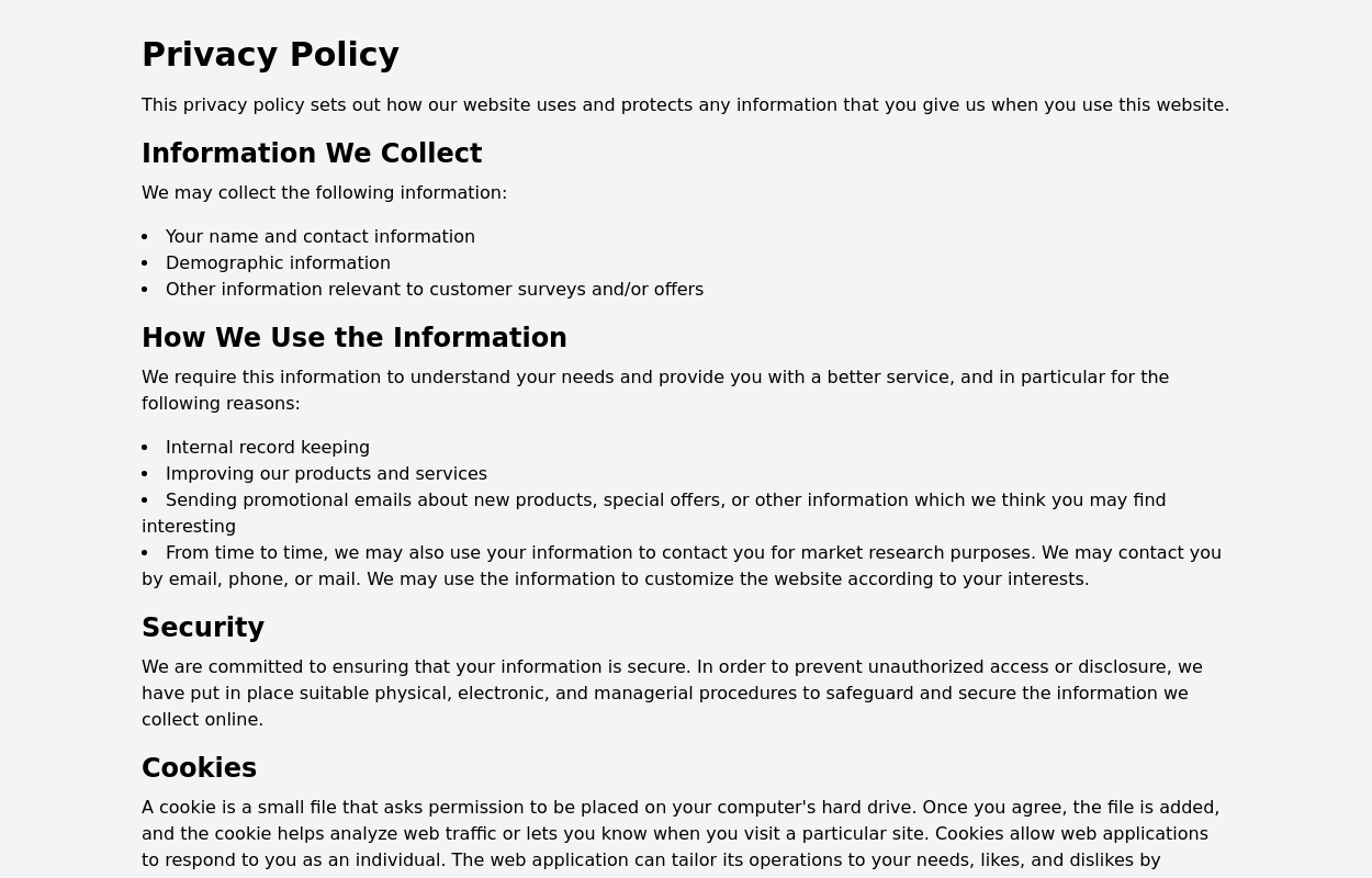 Privacy policy page template