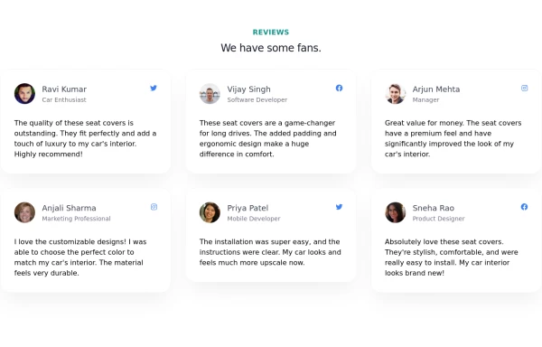 Review cards with social proof icons