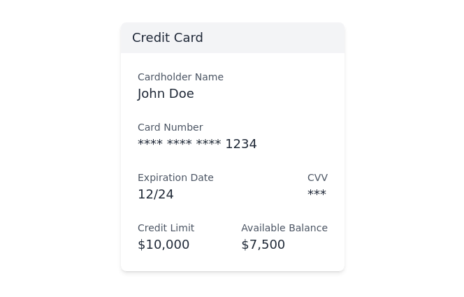 Show credit card details