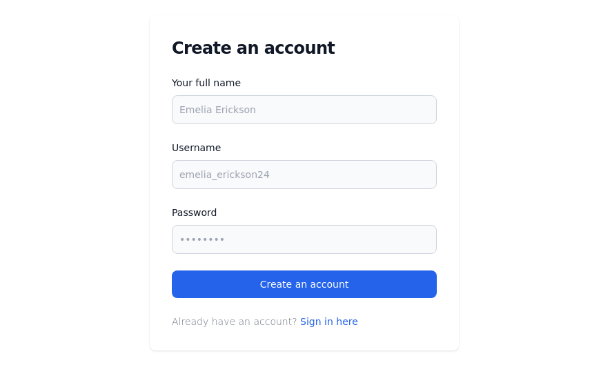 Sign Up form with dark mode support