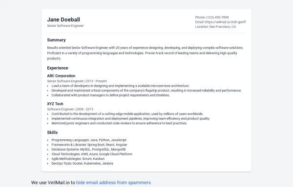 Modern resume template - Tailwind CSS Example