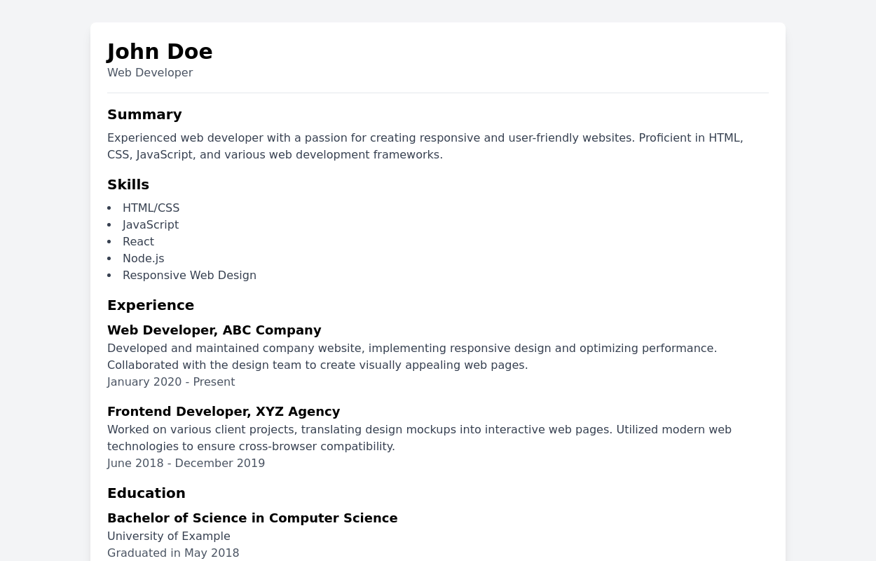 Modern resume template - Tailwind CSS Example