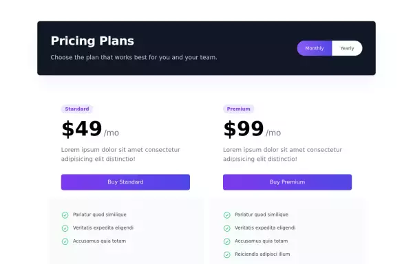 Subscription Plan Section