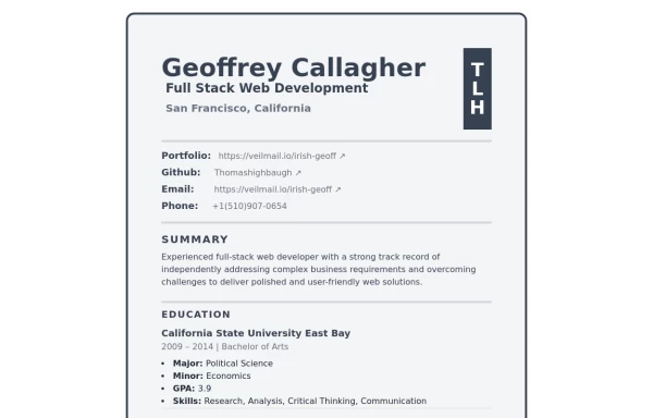 tailwind one page resume cv template - Tailwind CSS Example