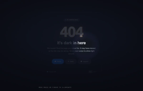 404 page  flashlight in the dark