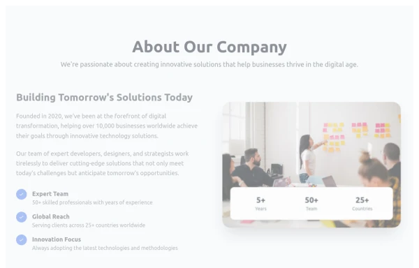 About Company Section – Animated & Responsive
