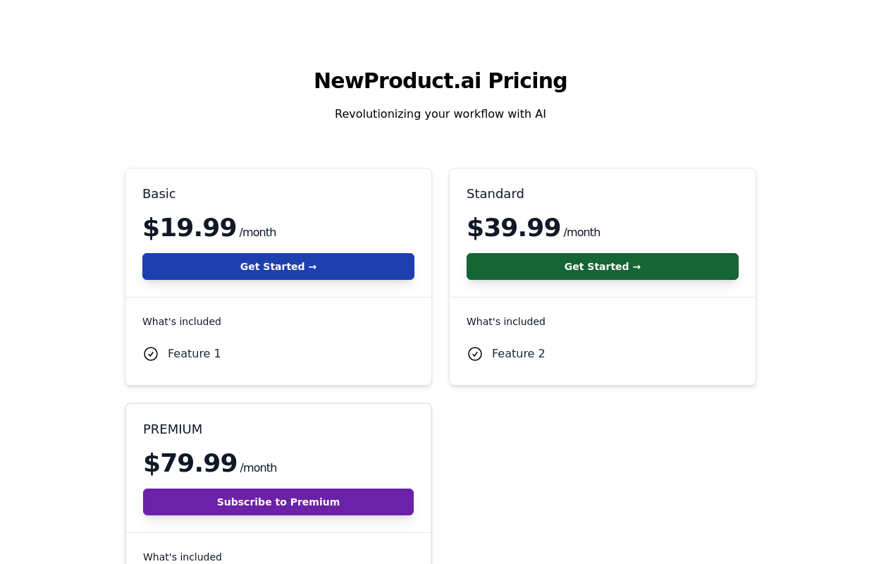 Basic Pricing Cards