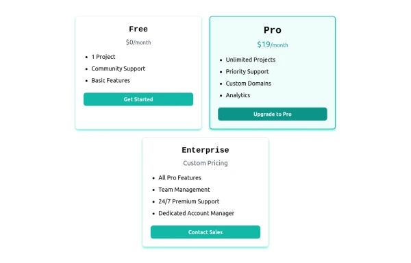 Card pricing section