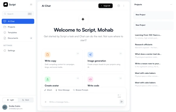 Clean AI Workspace Dashboard