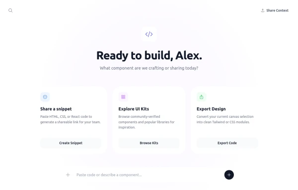 Clean Component Sharing Hub (Landing State)
