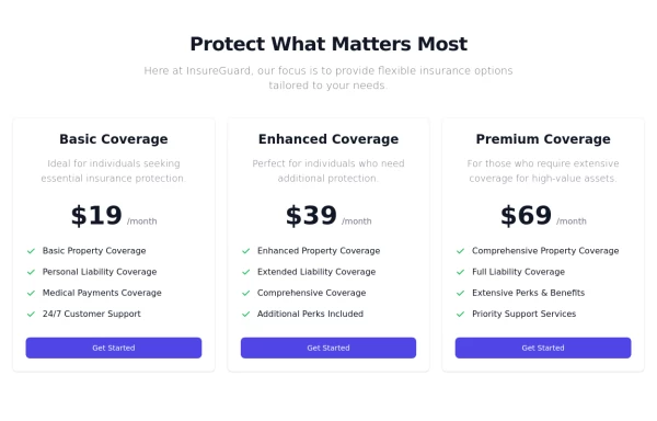 Clean pricing cards