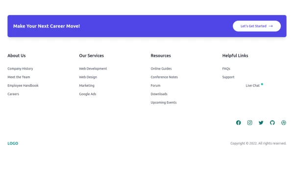 Clean & Responsive Footer Design with Tailwind CSS With CTA Button