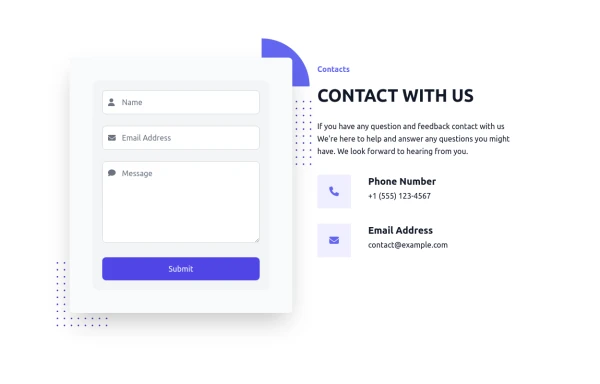 Contact Form Component with Responsive Design and Decorative Elements