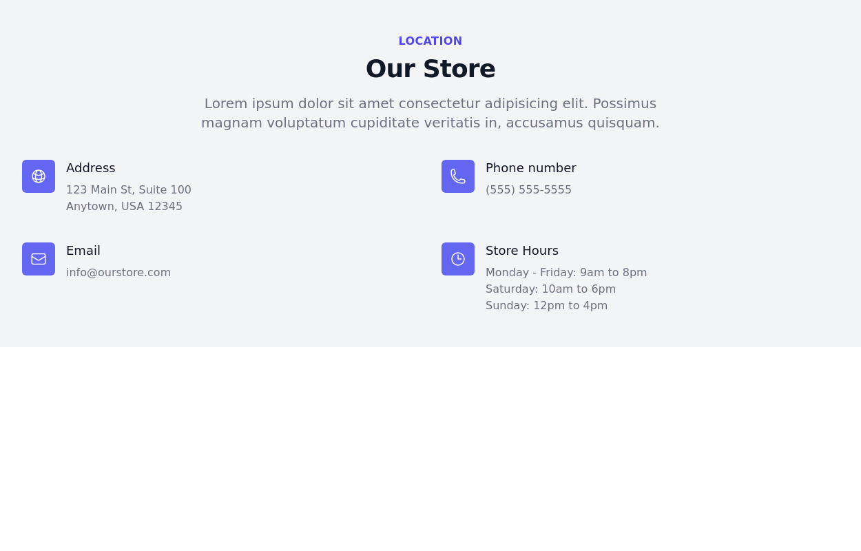 Contact information section - Tailwind CSS Example