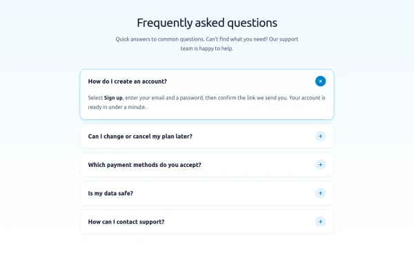FAQ Section with smooth Animations