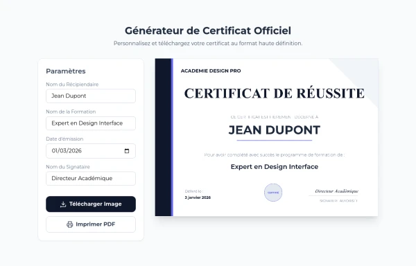 Générateur de Certificat Officiel