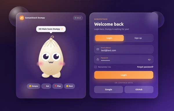 GenzeStack Dumpy - Interactive Login Page with Mascot