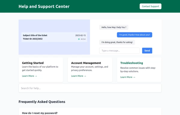 Help and support center ticketing system