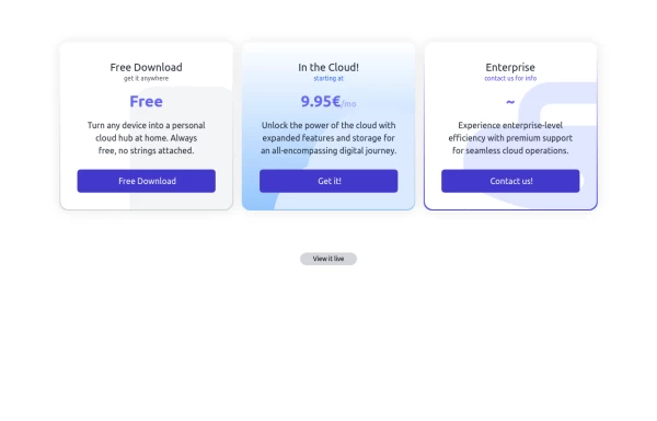 Interactive Pricing Table