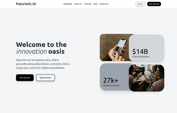 Landing page hero section UI