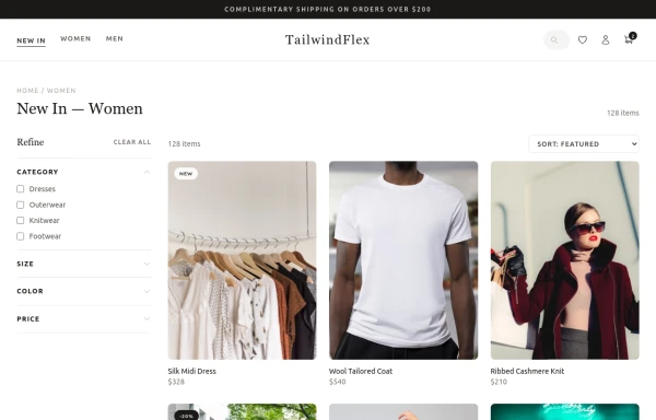 Ecommerce Navbar with products, Expanding Search & Mobile sidebar filter