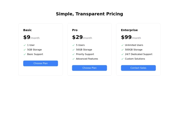 Minimalist Pricing Section