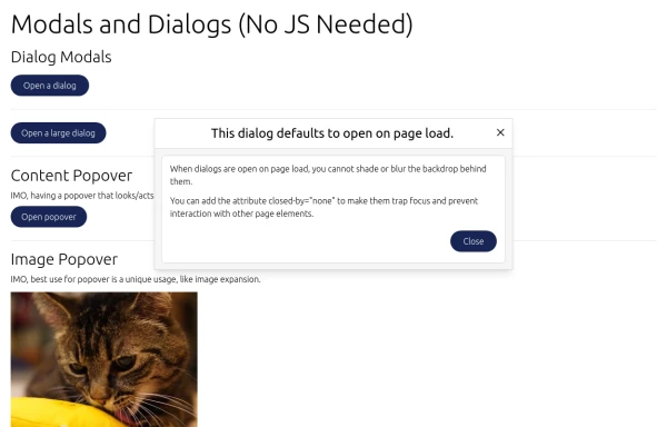 Content and Image Modals using Dialogs - No Javascript