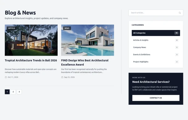 Modern Architecture Blog & News Grid UI Layout