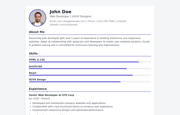 Modern CV Template - Stylish HTML and Tailwind CSS Design for ...