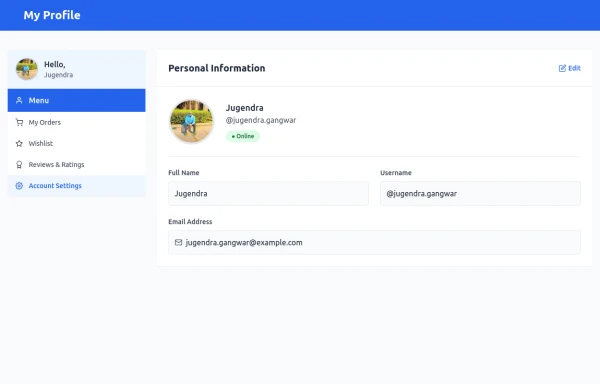 eCommerce Customer Profile Dashboard with Wishlist & Orders