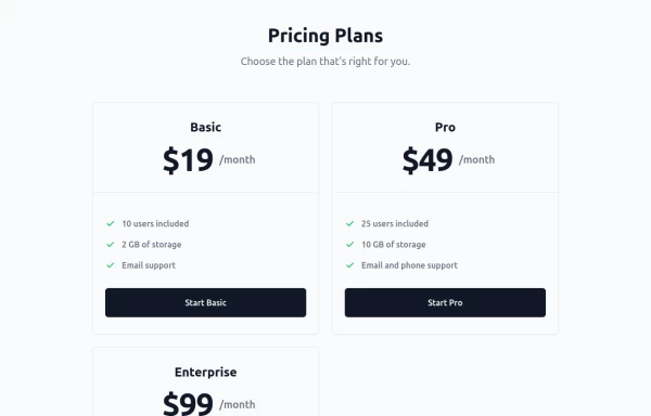 Modern pricing cards