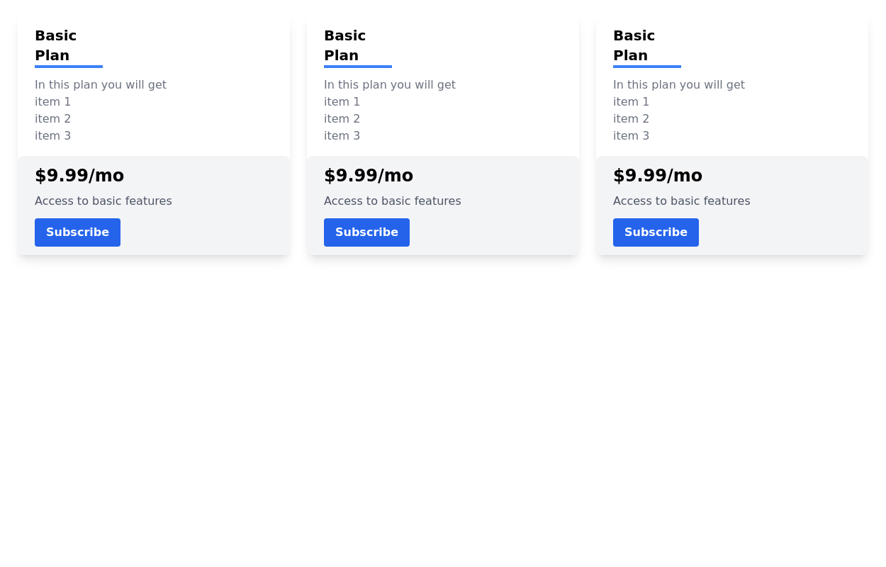 multiple pricing cards