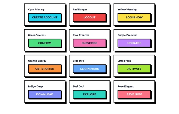 Neo-Brutalism UI Button Collection - Bold CSS Button Styles withTailwind CSS
