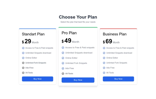 pricing card