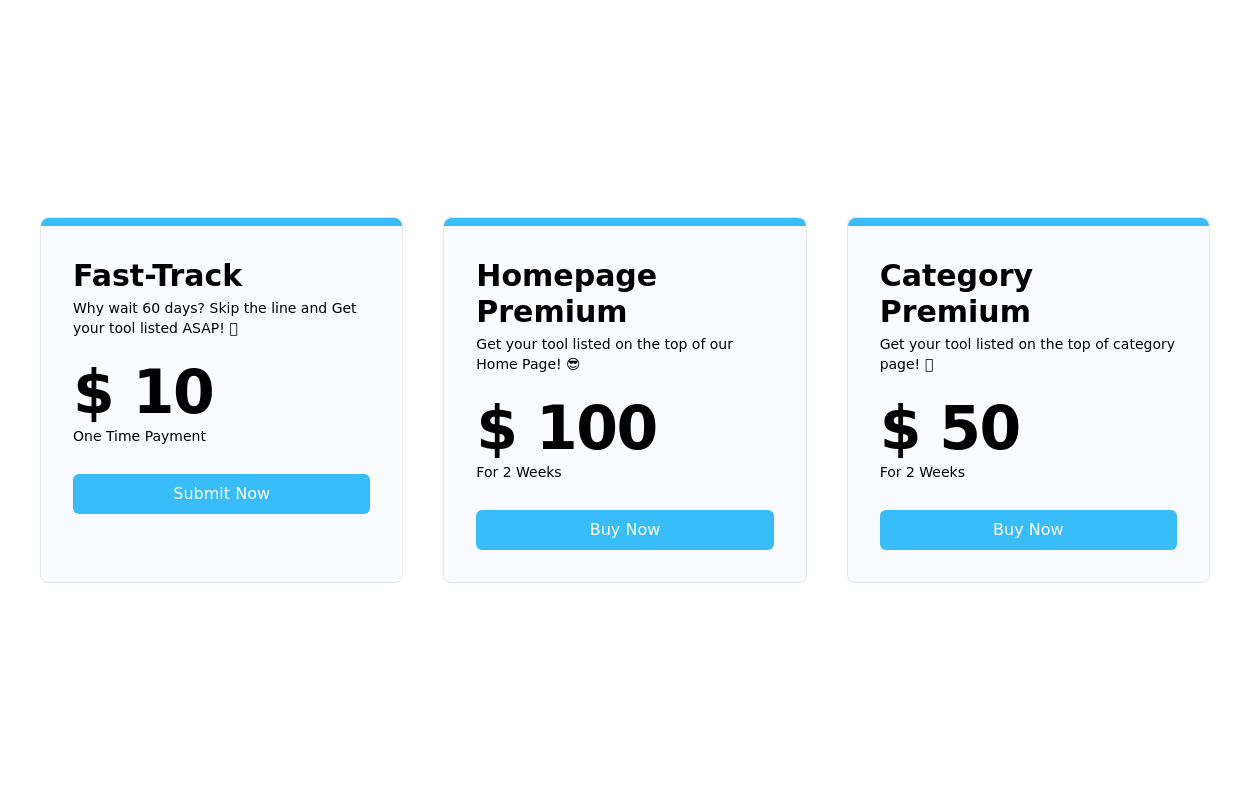 Pricing cards for 3 plans