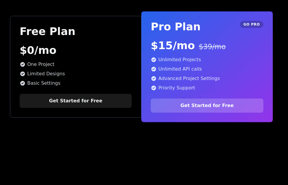 Pricing cards pair