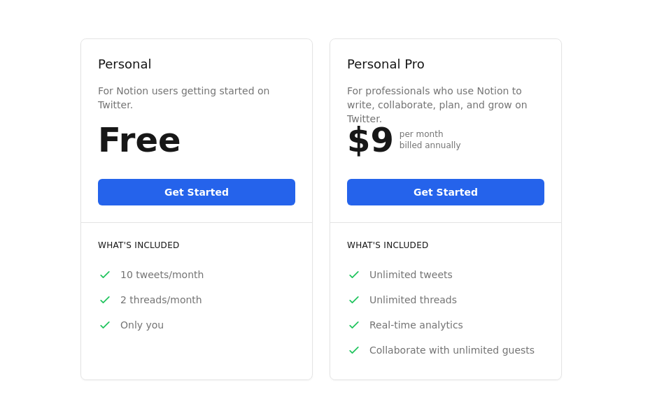 Pricing section