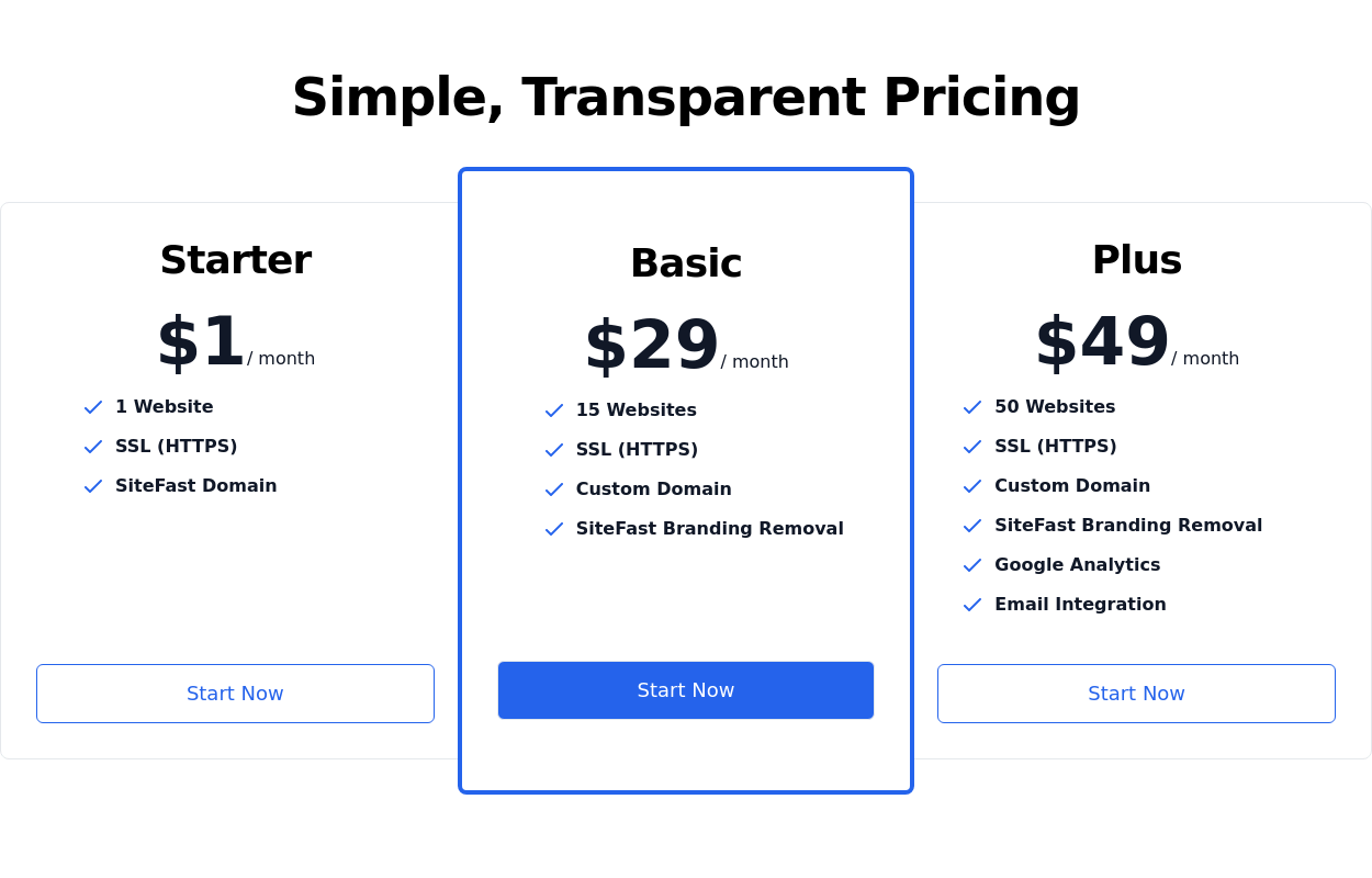 Pricing section