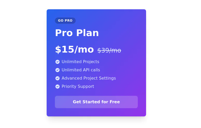 Pricing table