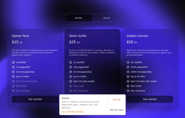 Pricing Table with Tailwind CSS and Alpinejs