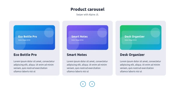 Product Carousel with Tailwind CSS, Swiper & Alpine.js