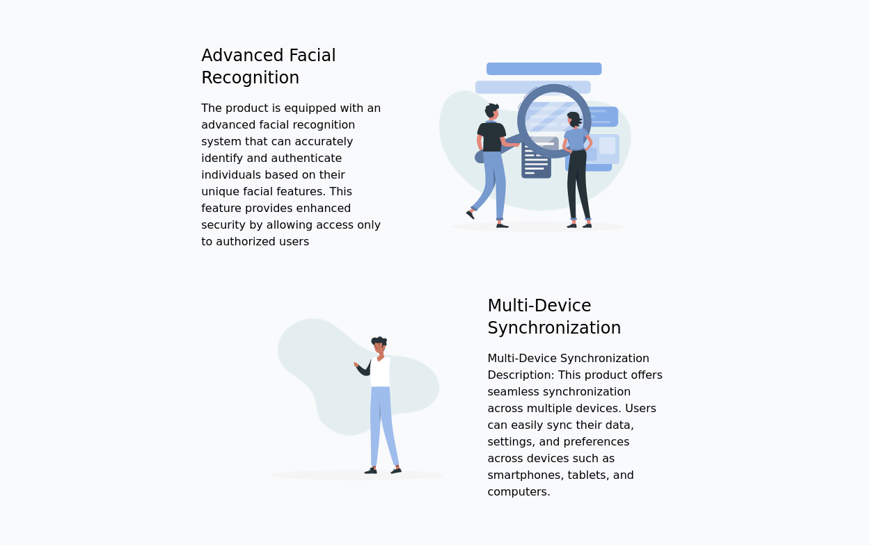 Product feature showccase section with images