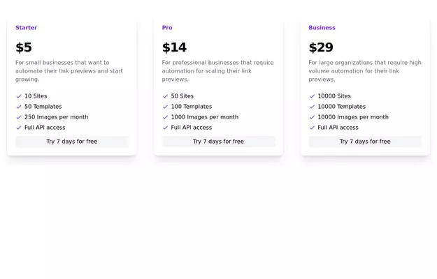 Product / Service pricing section